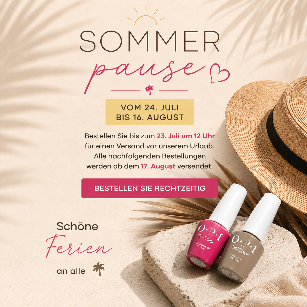 Sommerpause: Planen Sie Ihre Bestellungen im Voraus. Bestellen Sie vor dem 23. Juli um 12:00 Uhr, damit Ihre Bestellung noch vor unserem Urlaub versendet werden kann. Alle folgenden Bestellungen werden ab dem 17. August versendet. Wir wünschen Ihnen allen schöne Ferien.